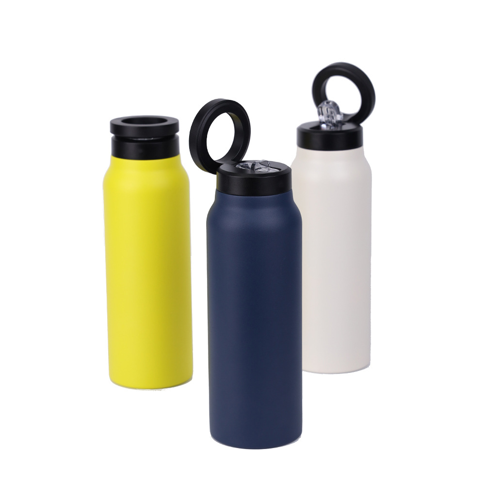 Proper Fit MagMount insulated gym water bottles in yellow, navy, and white, each with a MagSafe magnetic phone-mount lid