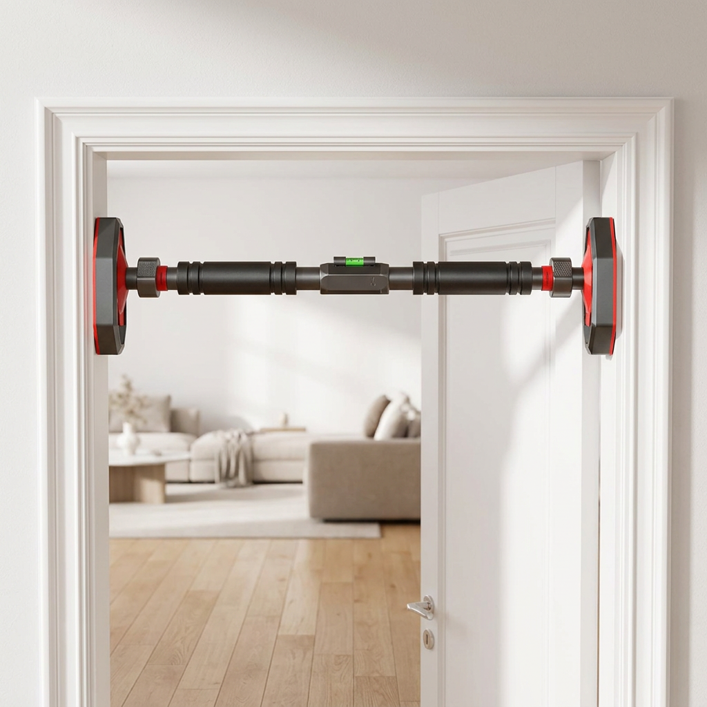 ProperFit adjustable doorway pull-up bar mounted in a bright modern home doorway
